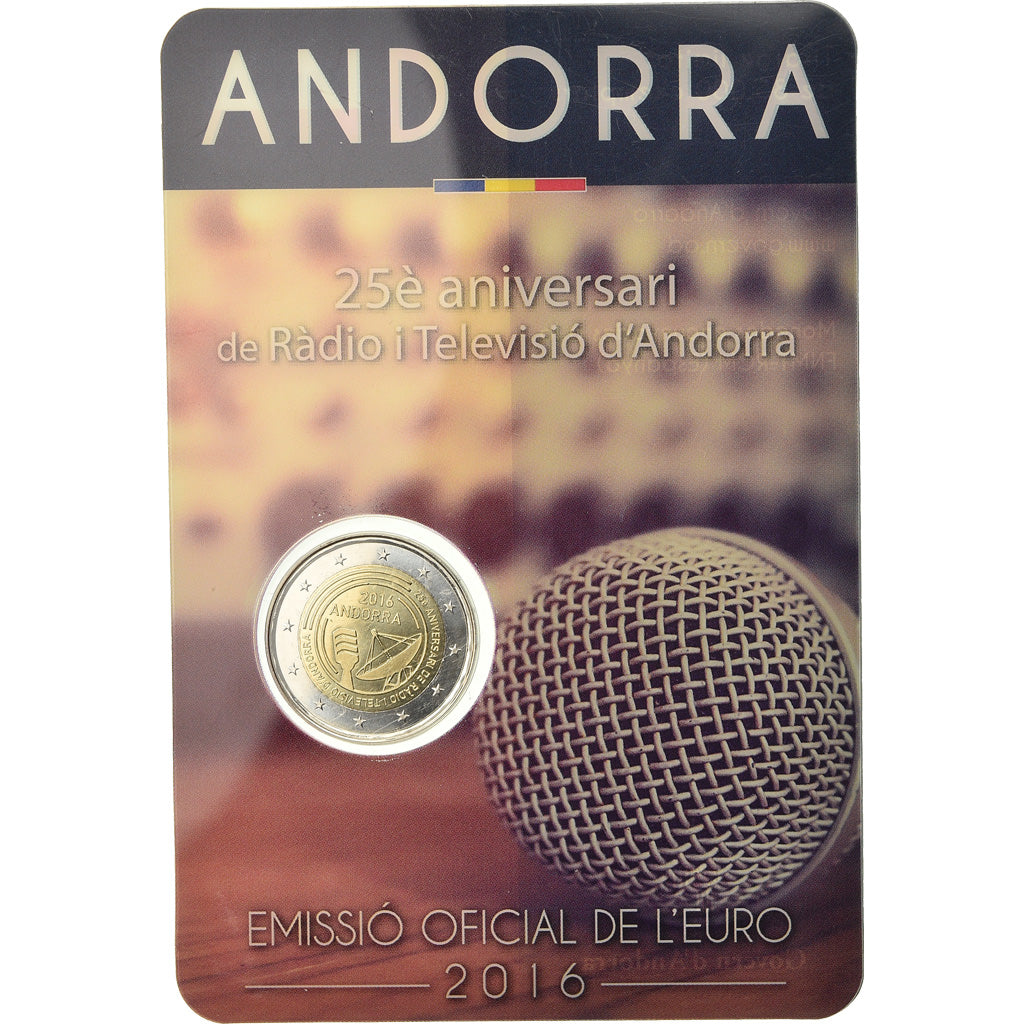 Andorra, 2 Euro, Radio et Télévision, 2016, BU, FDC, Bi-Metallic