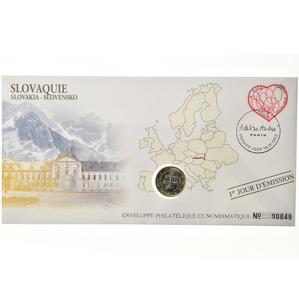 Slovakia, 1 Euro, 2009, Enveloppe philatélique numismatique, MS(63)