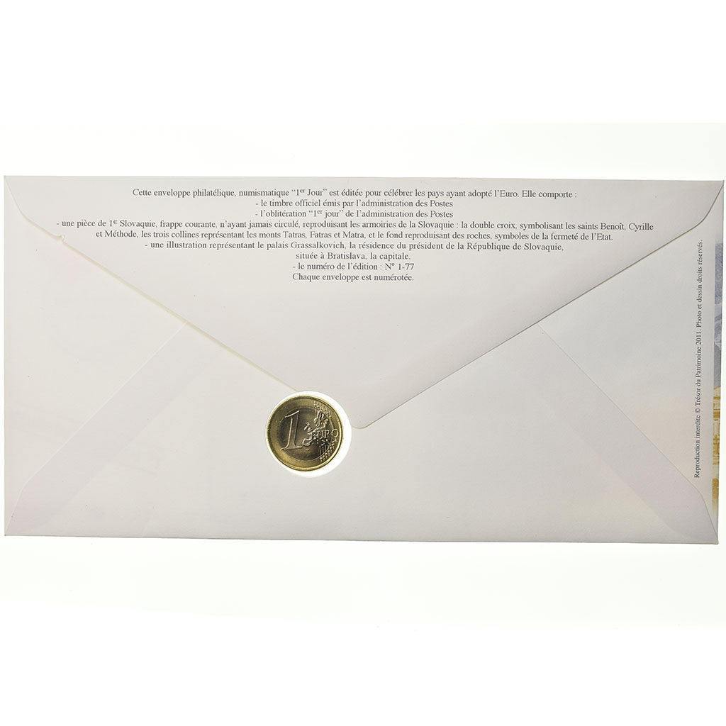 Slovakia, 1 Euro, 2009, Enveloppe philatélique numismatique, MS(63)