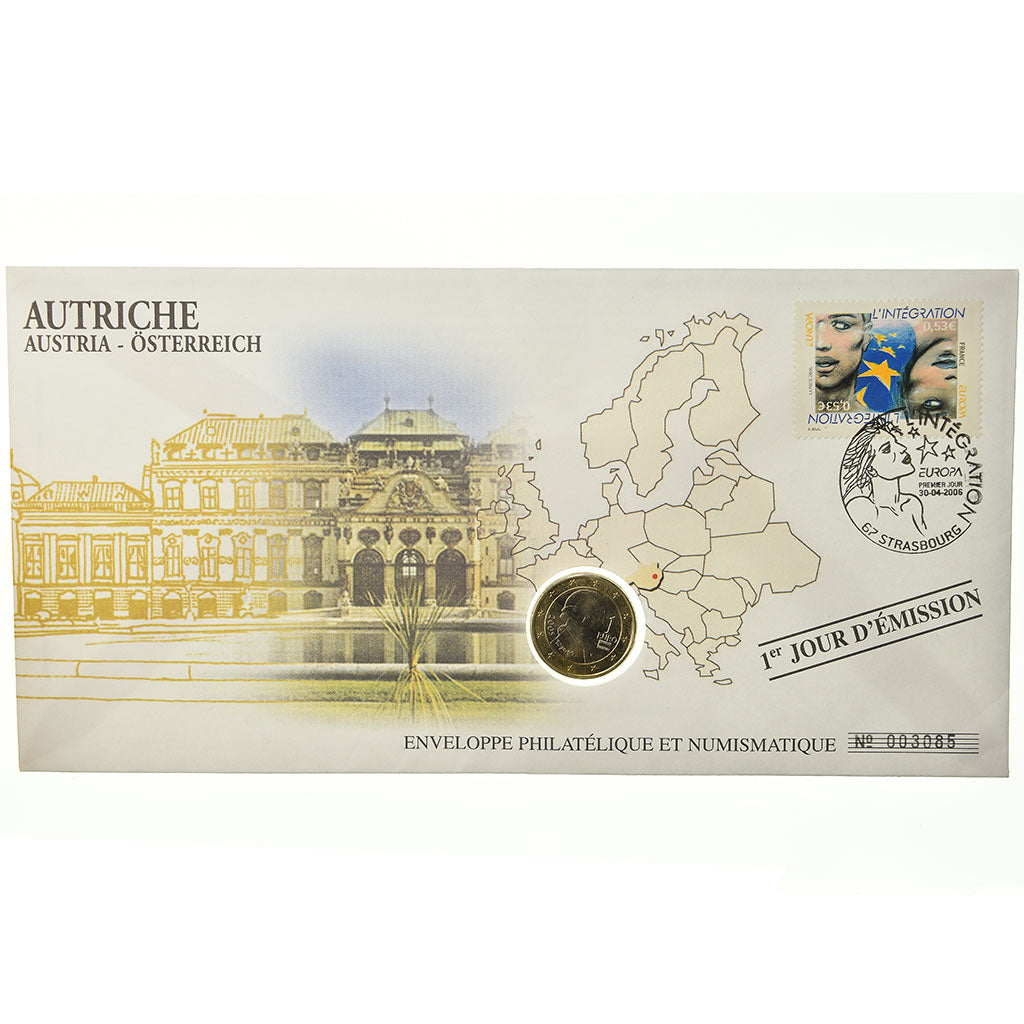 Austria, 1 Euro, 2005, Enveloppe philatélique numismatique, MS(63), Bi-Metallic