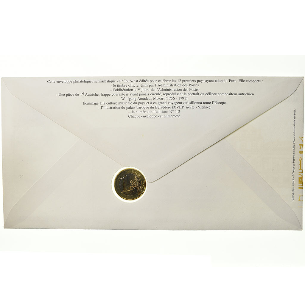 Austria, 1 Euro, 2005, Enveloppe philatélique numismatique, MS(63), Bi-Metallic