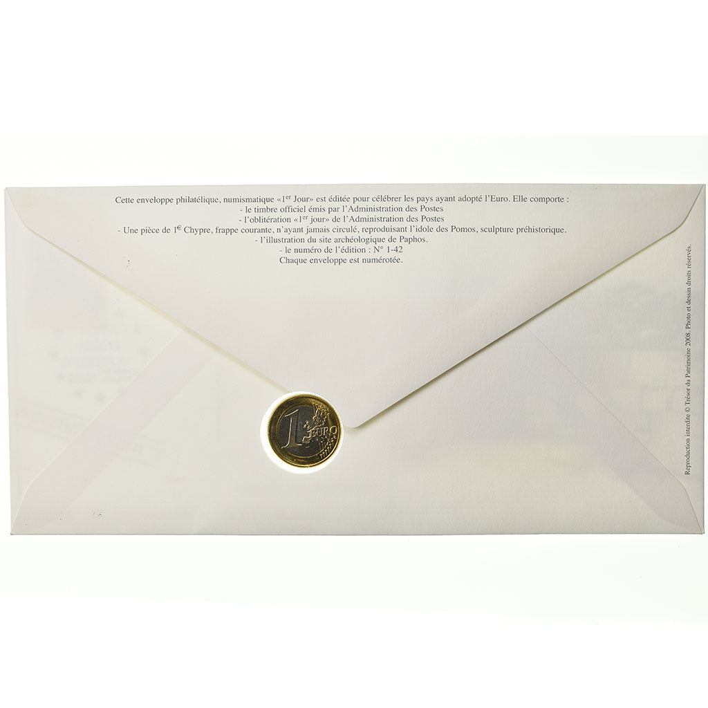 Cipro, 1 Euro, 2008, Enveloppe philatélique numismatique, SPL, Bi-metallico