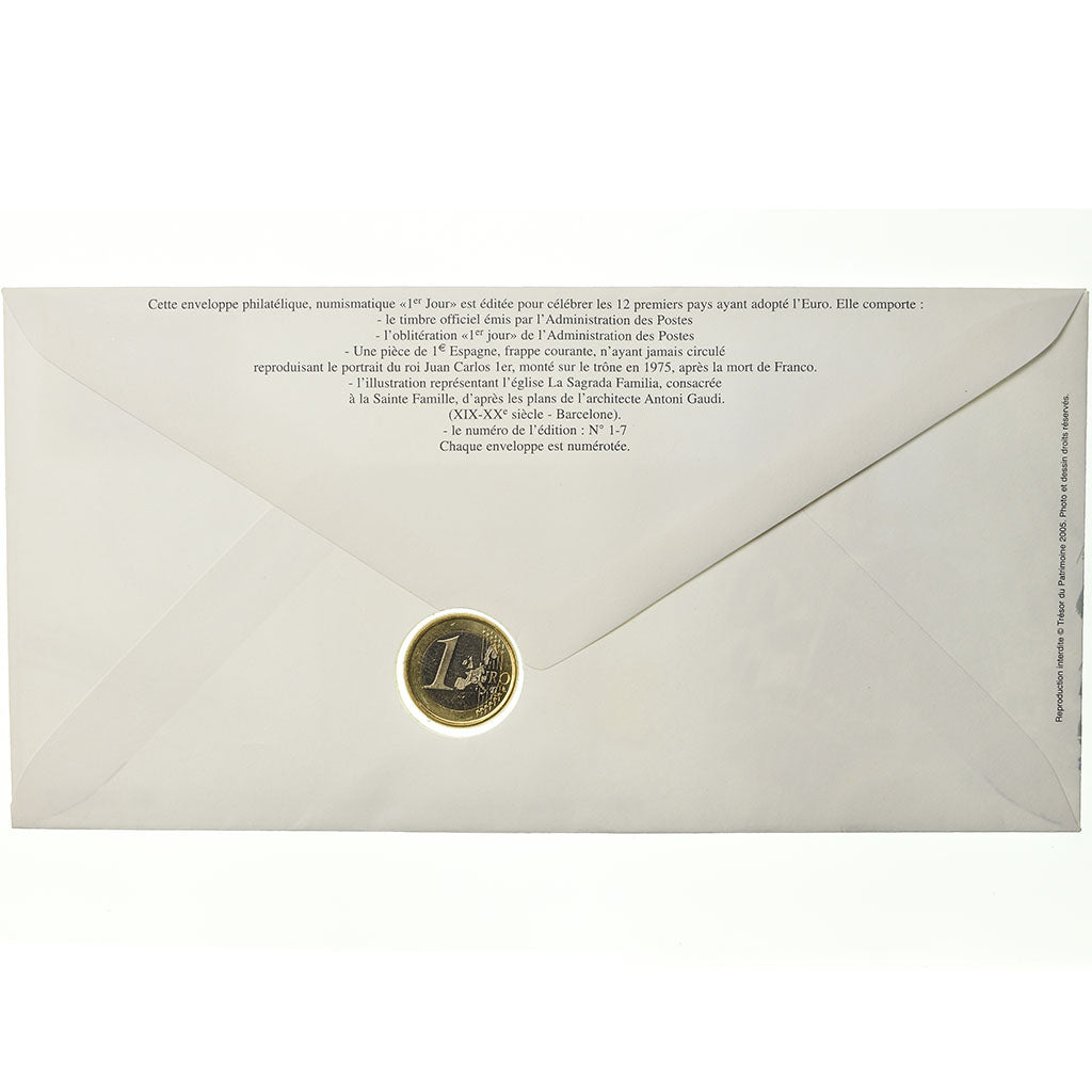 Spain, 1 Euro, 2002, Enveloppe philatélique numismatique, MS(63), Bi-Metallic
