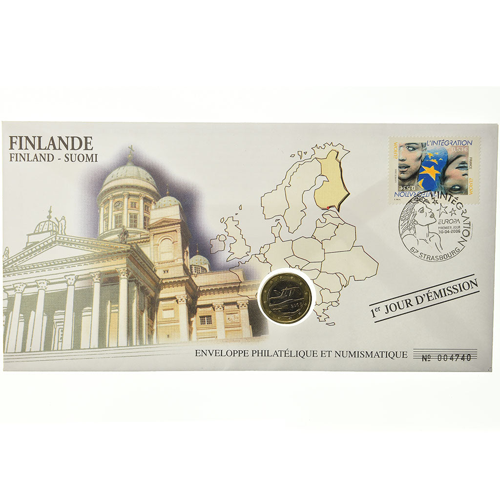 Finlandia, 1 Euro, 2005, Enveloppe philatélique numismatique, SC, Bimetálico