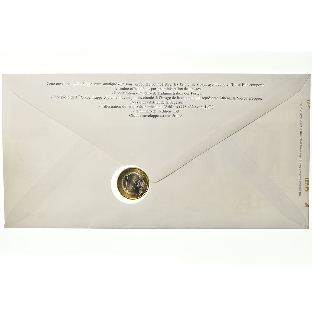 Greece, 1 Euro, 2004, Enveloppe philatélique numismatique, MS(63), Bi-Metallic
