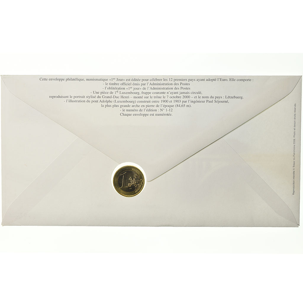 Luxemburg, 1 Euro, 2002, Enveloppe philatélique numismatique, UNZ, Bi-Metallic