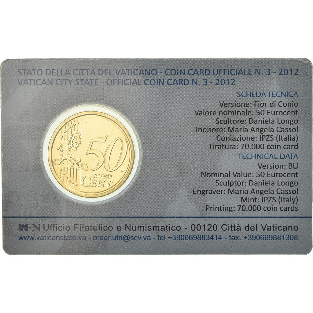 VATICAN CITY, 50 Euro Cent, 2012, Coin card, MS(65-70), Brass