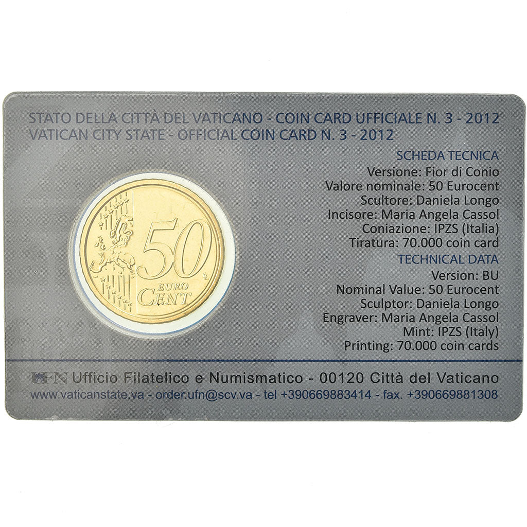 VATICAN CITY, 50 Euro Cent, 2012, Coin card, MS(65-70), Brass