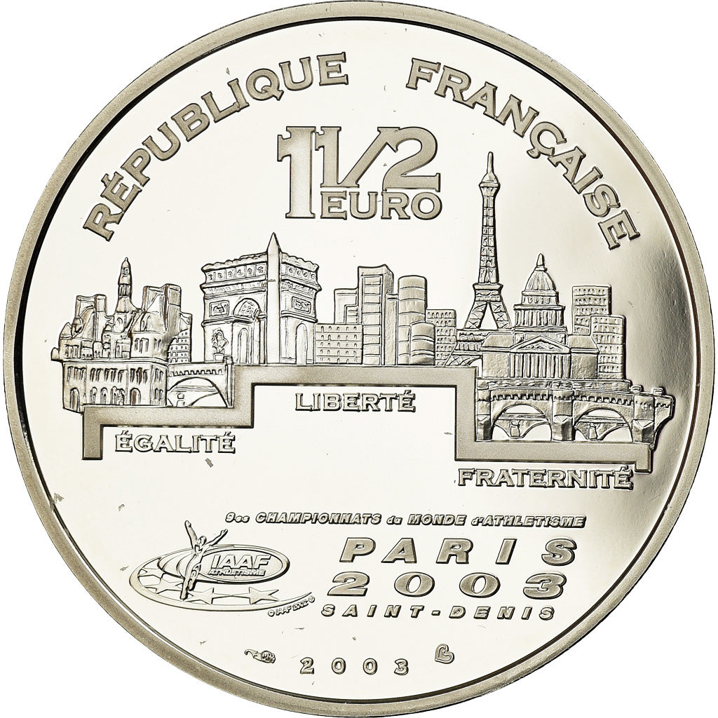France, Monnaie de Paris, 1,5 Euro, Sport, Lancer du poids, 2003, MS(65-70)