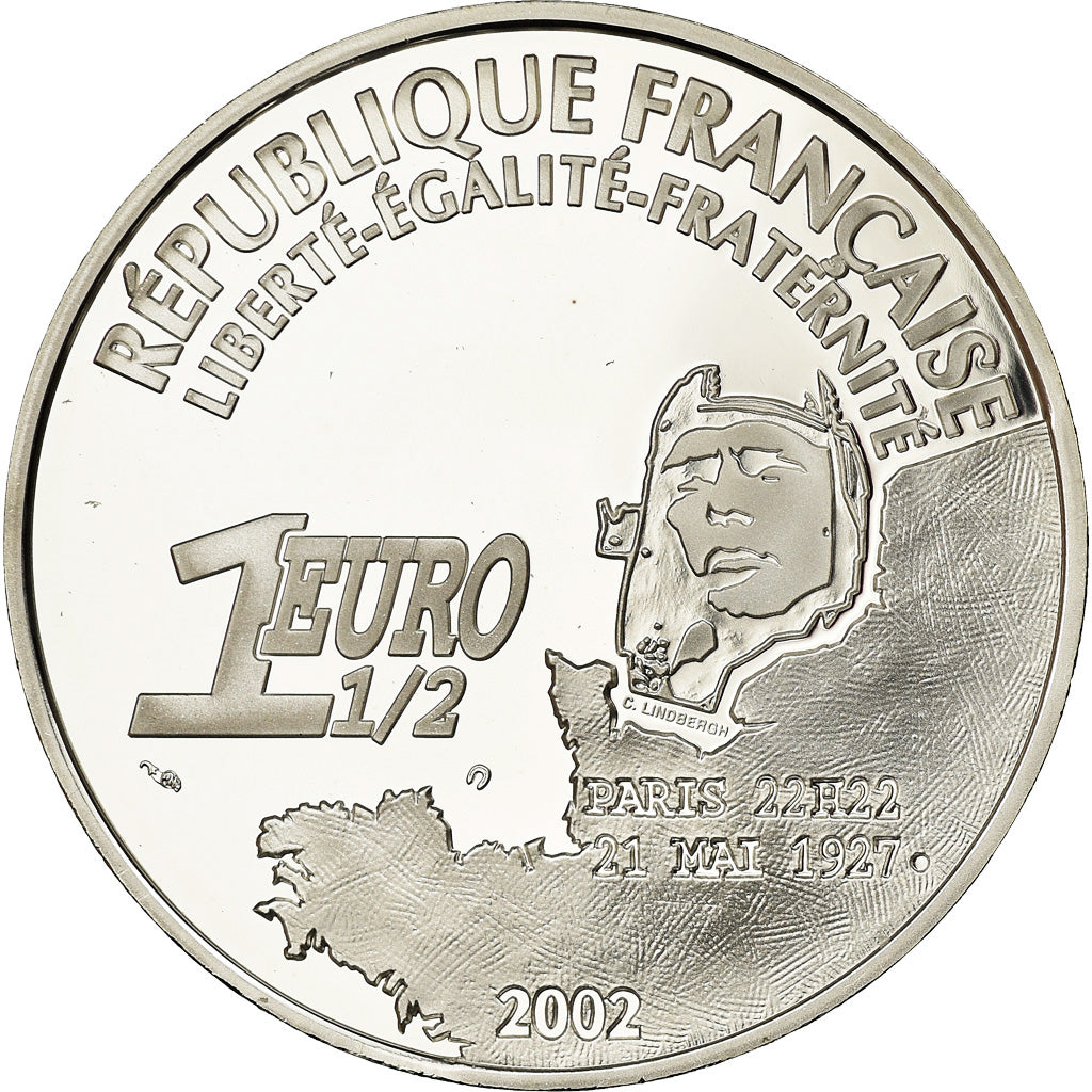 France, Monnaie de Paris, 1,5 Euro, Vol au dessus de l'Atlantique, 2002