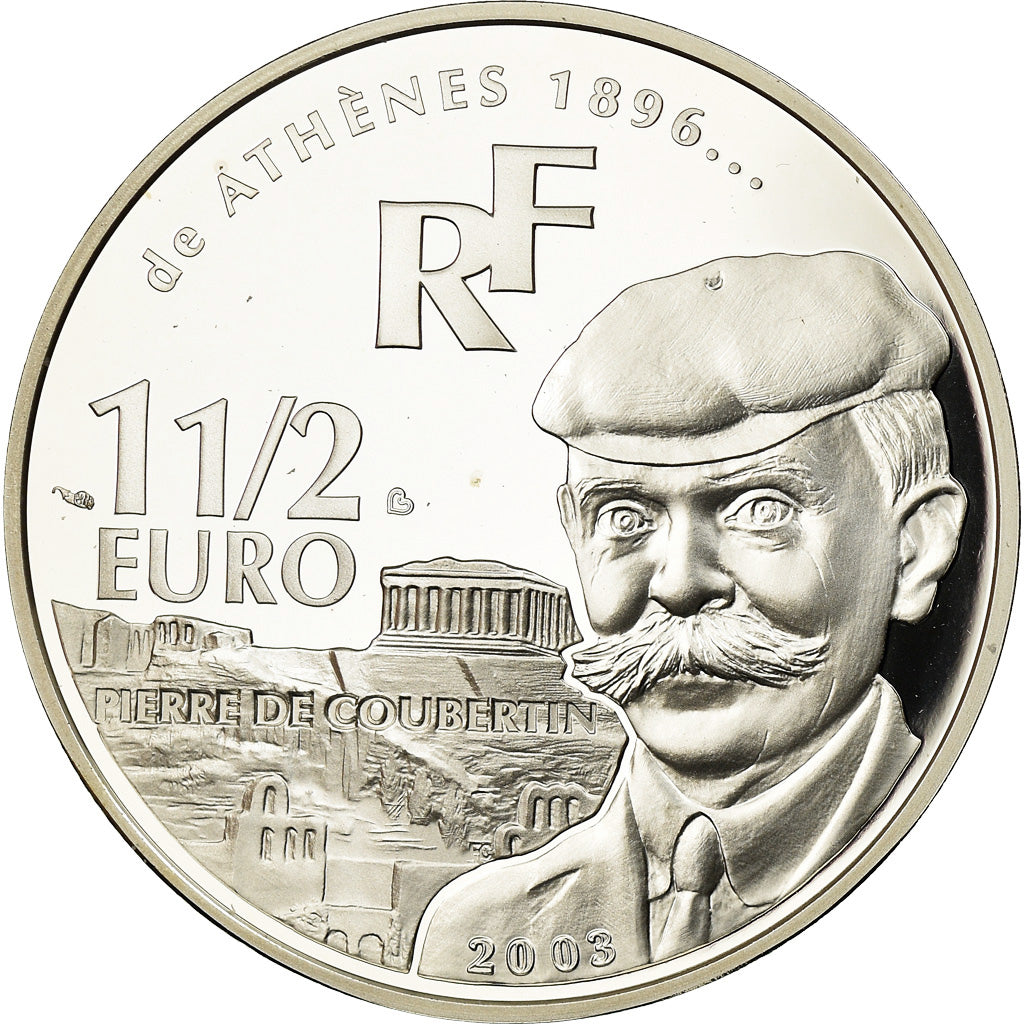 France, Monnaie de Paris, 1,5 Euro, Coubertin - Athènes, 2003, MS(65-70)