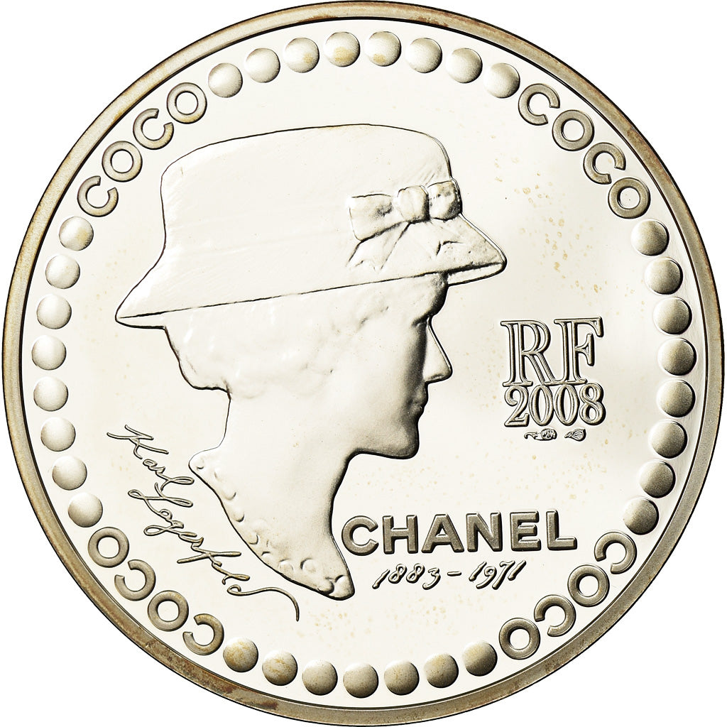 France, Monnaie de Paris, 5 Euro, Coco Chanel, 2008, MS(65-70), Silver