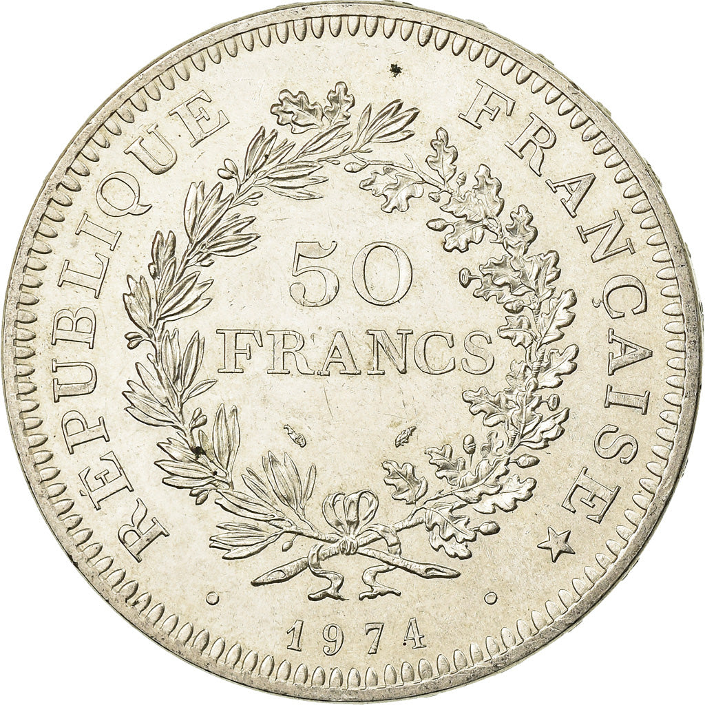 Moneta, Francja, Hercule, 50 Francs, 1974, Avers 20 francs, AU(55-58), Srebro