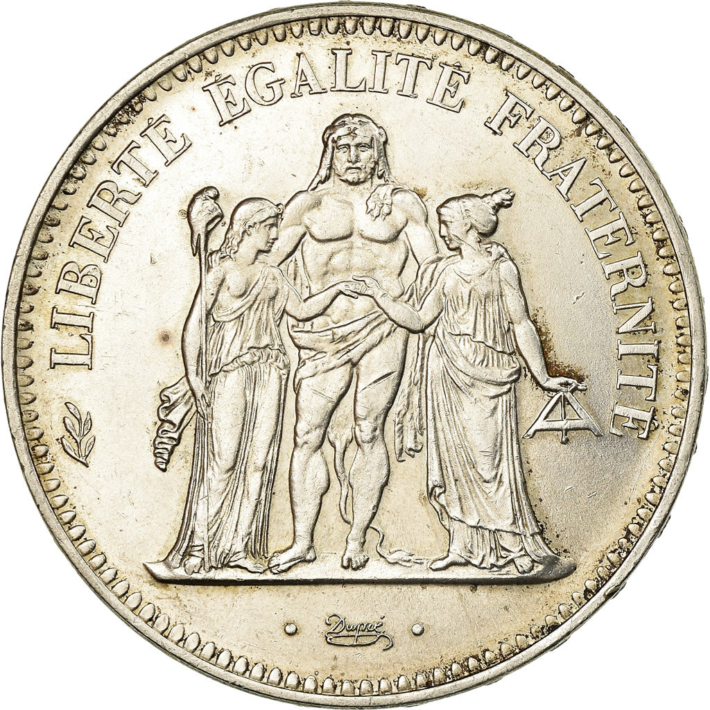 Moeda, França, Hercule, 50 Francs, 1974, Avers 20 francs, AU(55-58), Prata