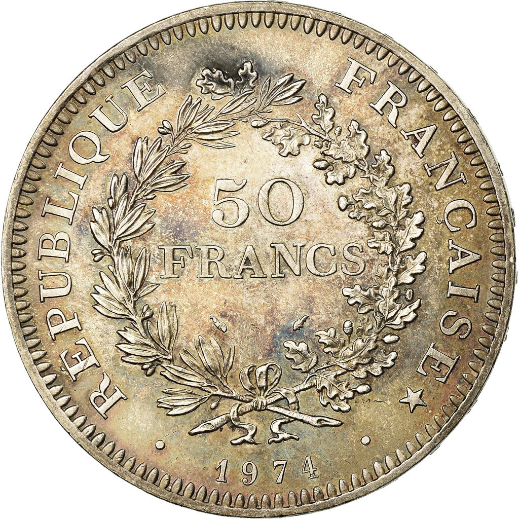 Moneda, Francia, Hercule, 50 Francs, 1974, Avers 20 francs, EBC, Plata