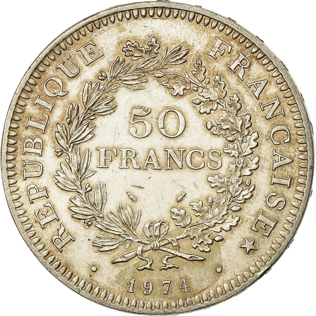 Coin, France, Hercule, 50 Francs, 1974, Avers 20 francs, AU(50-53), Silver