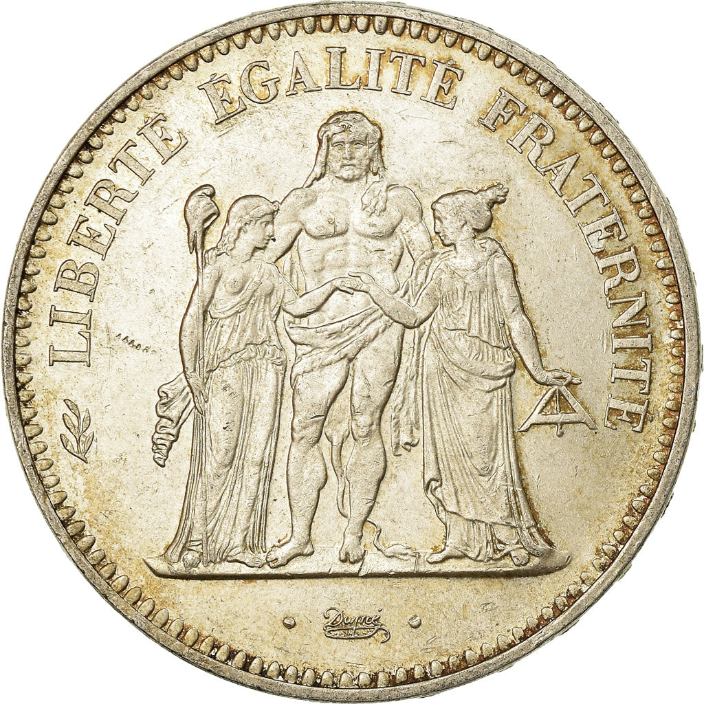Moeda, França, Hercule, 50 Francs, 1974, Avers 20 francs, AU(50-53), Prata