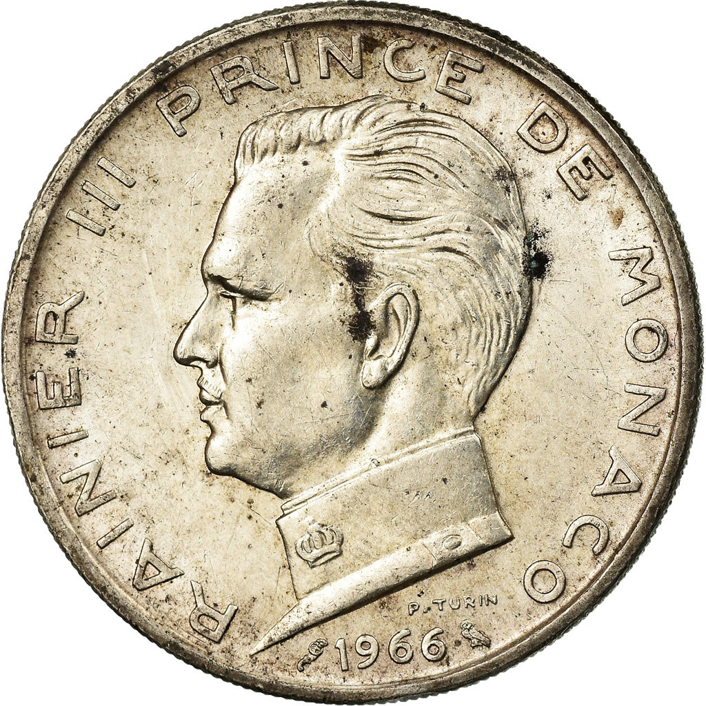 Coin, Monaco, Rainier III, 5 Francs, 1966, EF(40-45), Silver, KM:141