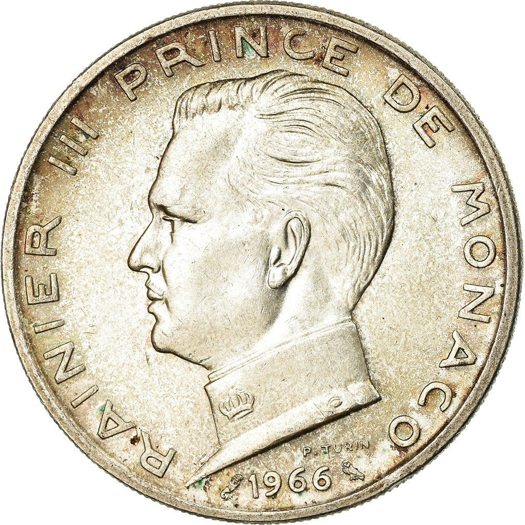 Moneta, Monaco, Rainier III, 5 Francs, 1966, EF(40-45), Srebro, KM:141