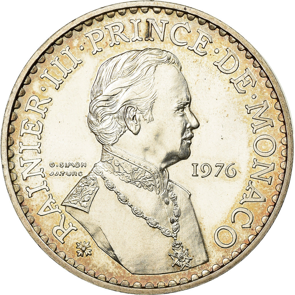 Coin, Monaco, Rainier III, 50 Francs, 1976, MS(63), Silver, KM:152.2