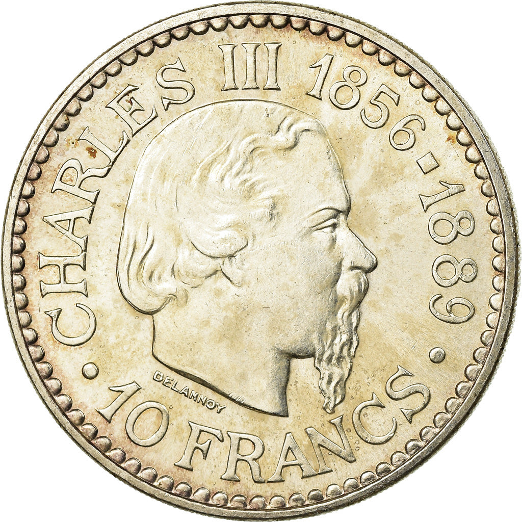 Coin, Monaco, Rainier III, Charles III, 10 Francs, 1966, MS(63), Silver, KM:146
