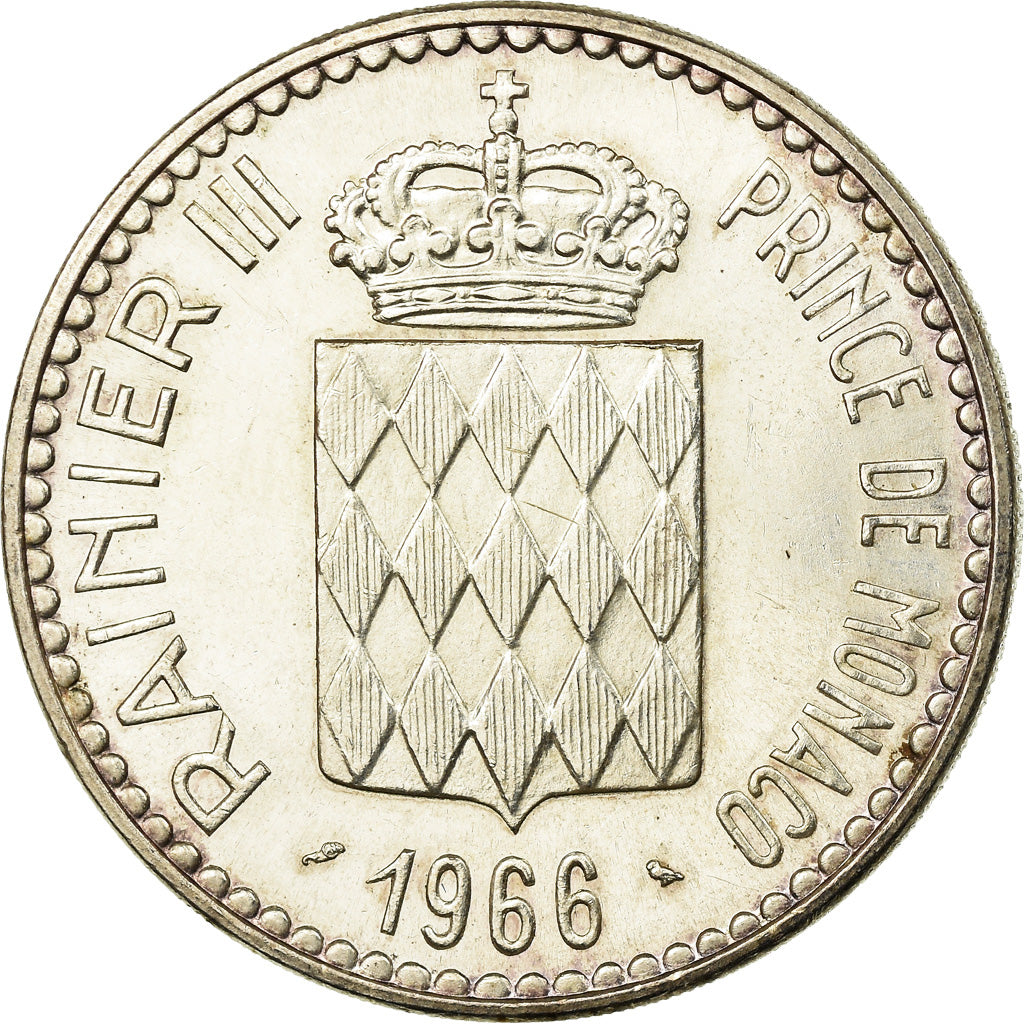 Moneta, Monaco, Rainier III, Charles III, 10 Francs, 1966, AU(55-58), Srebro