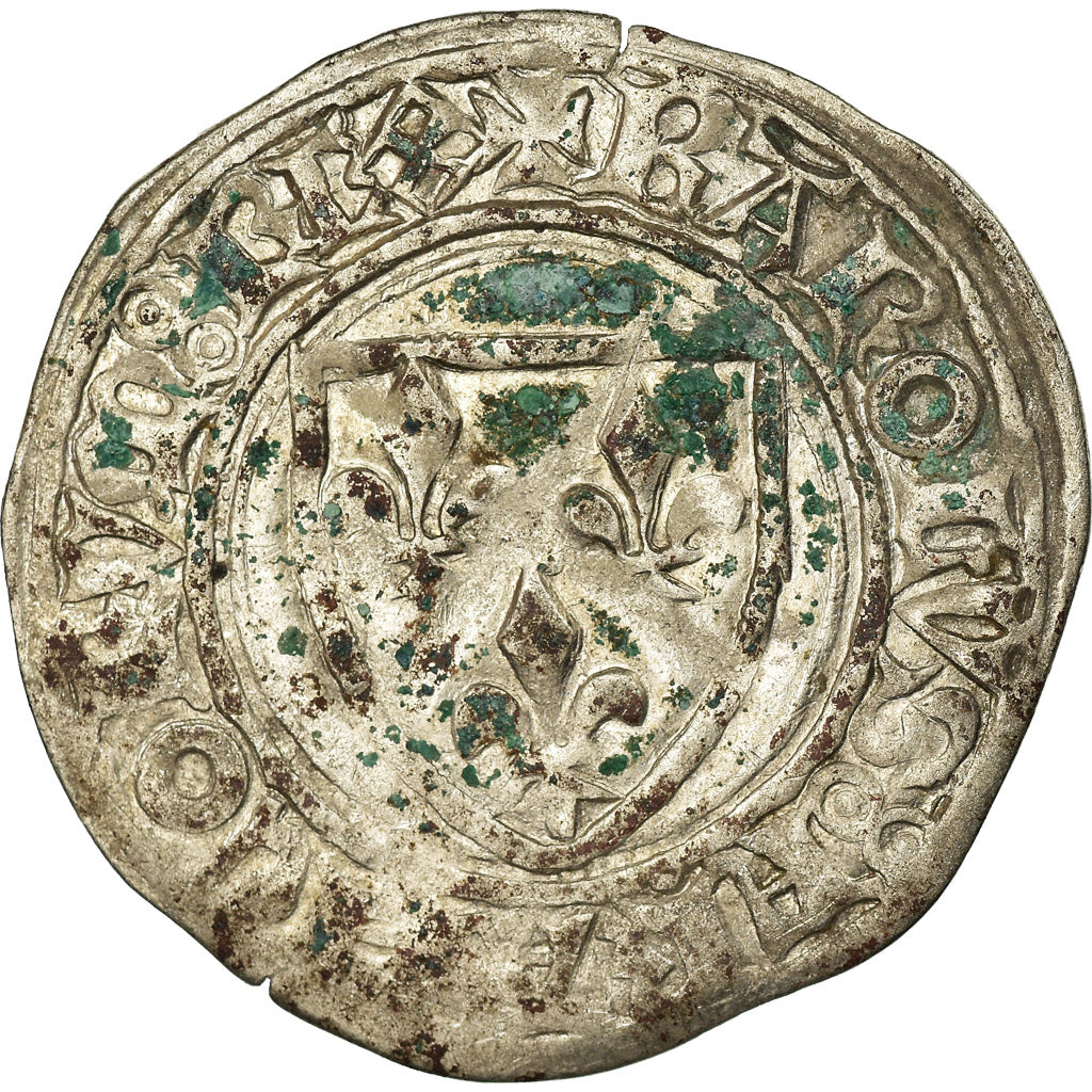 Coin, France, Charles VI, Blanc Guénar, La Rochelle, VF(30-35), Billon