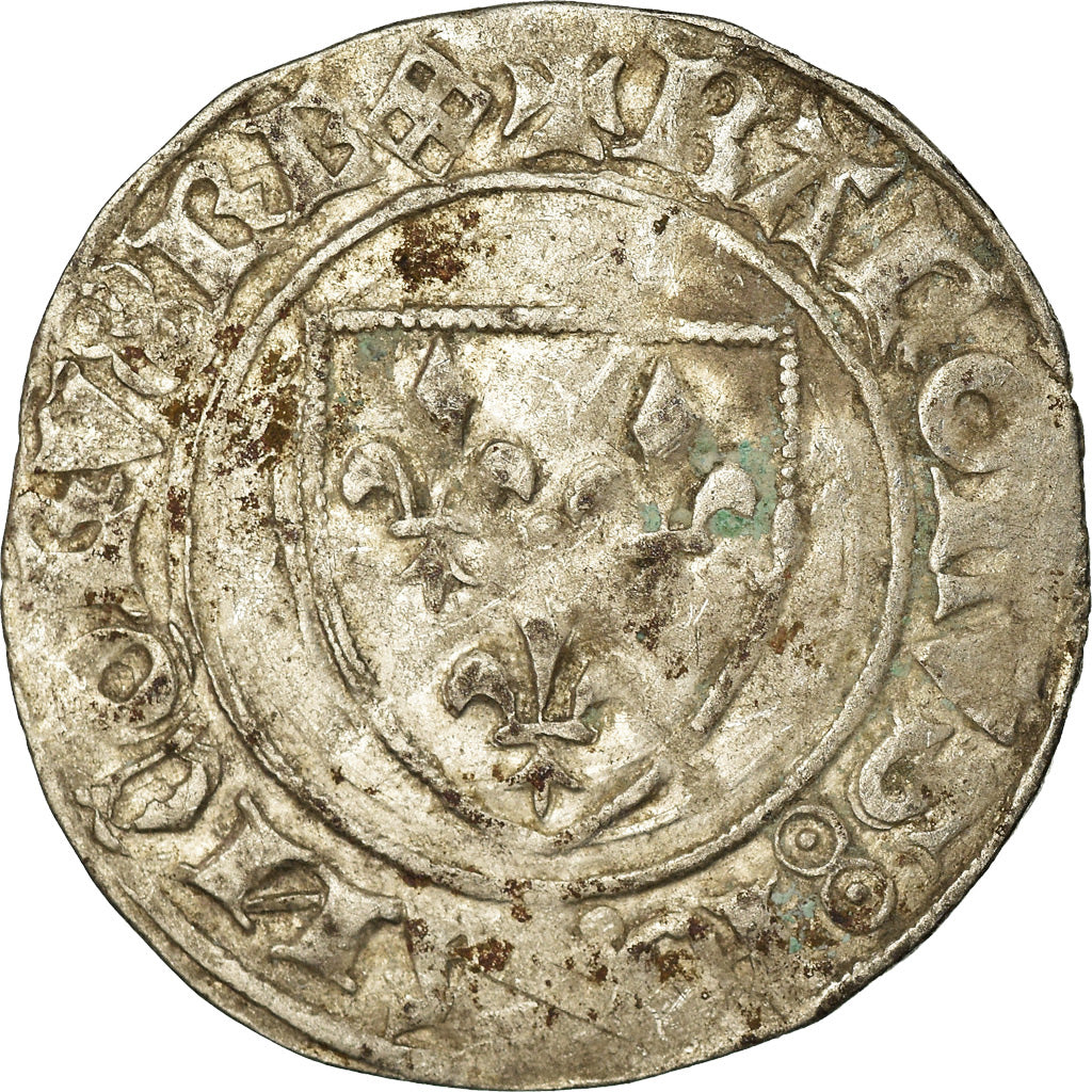 Coin, France, Charles VI, Blanc Guénar, La Rochelle, VF(30-35), Billon