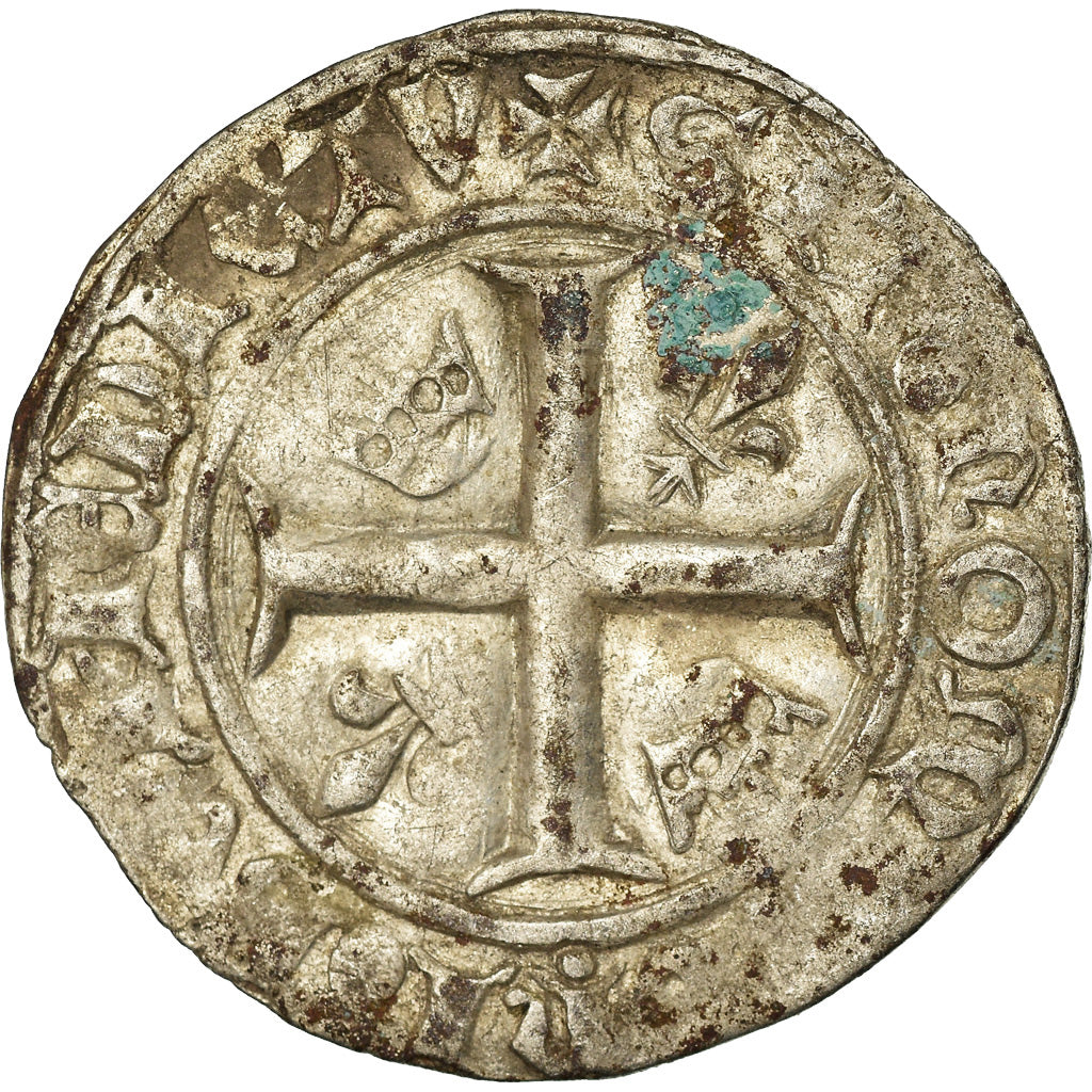 Coin, France, Charles VI, Blanc Guénar, La Rochelle, VF(30-35), Billon