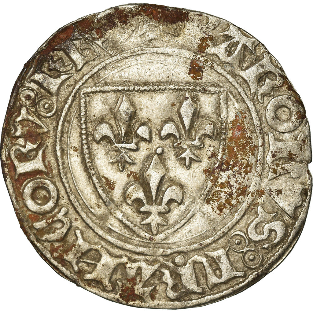 Monnaie, France, Charles VI, Blanc Guénar, La Rochelle, TB+, Billon