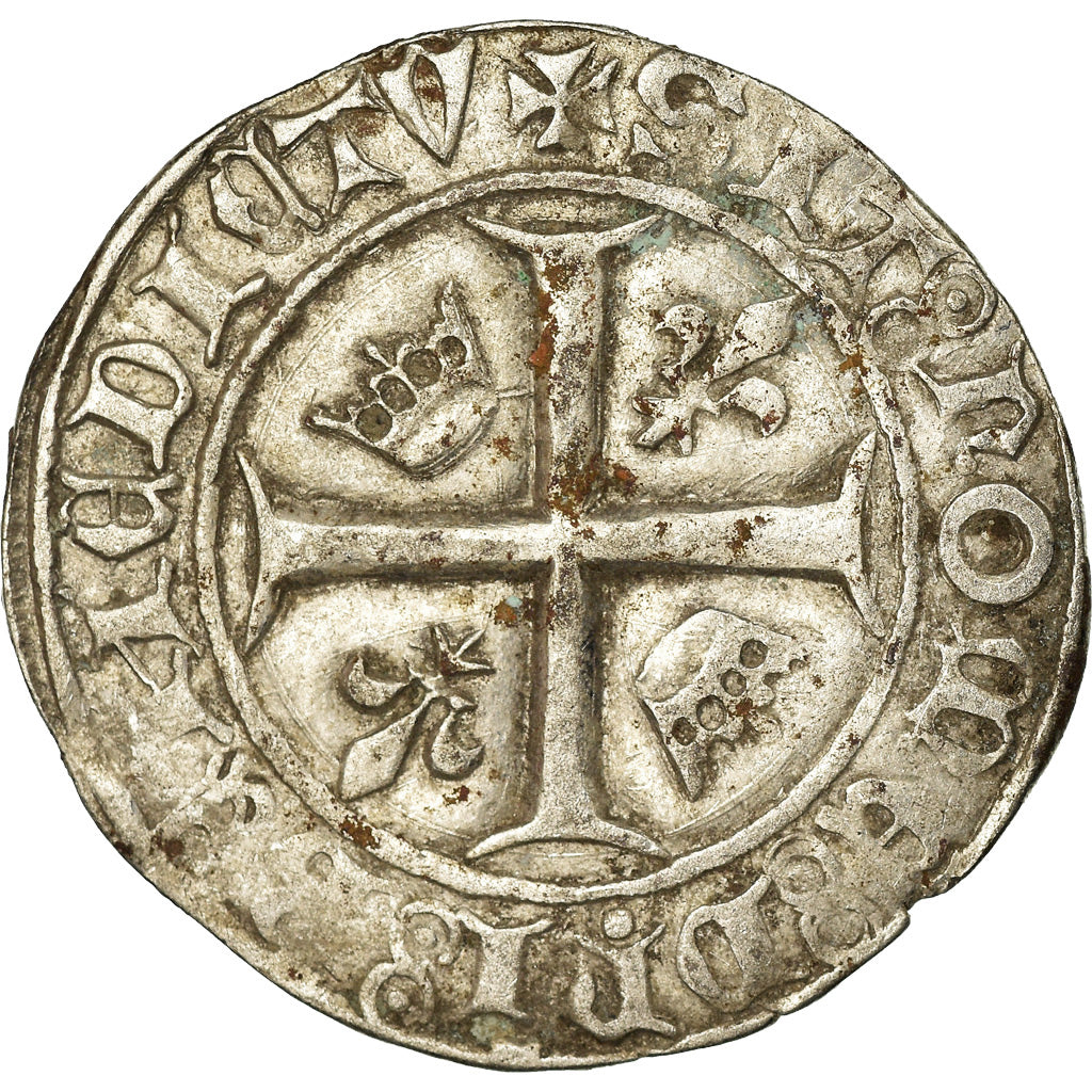 Monnaie, France, Charles VI, Blanc Guénar, La Rochelle, TB+, Billon