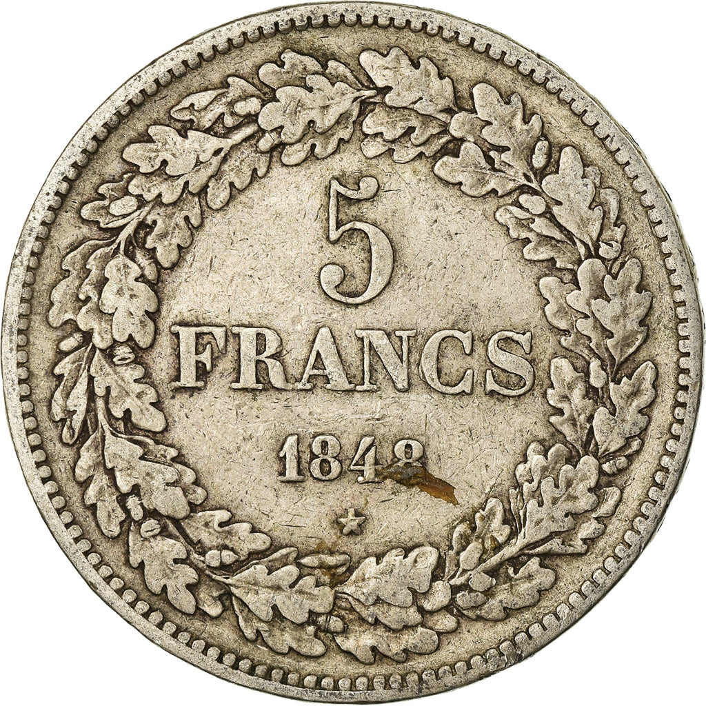 Coin, Belgium, Leopold I, 5 Francs, 5 Frank, 1848, VF(30-35), Silver, KM:3.2