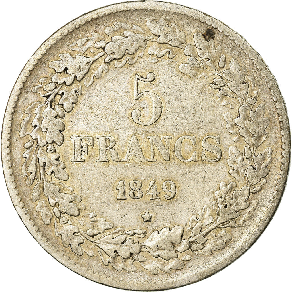 Moeda, Bélgica, Leopold I, 5 Francs, 5 Frank, 1849, VF(30-35), Prata, KM:3.2