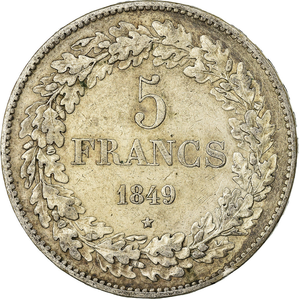 Moeda, Bélgica, Leopold I, 5 Francs, 5 Frank, 1849, VF(30-35), Prata, KM:3.2