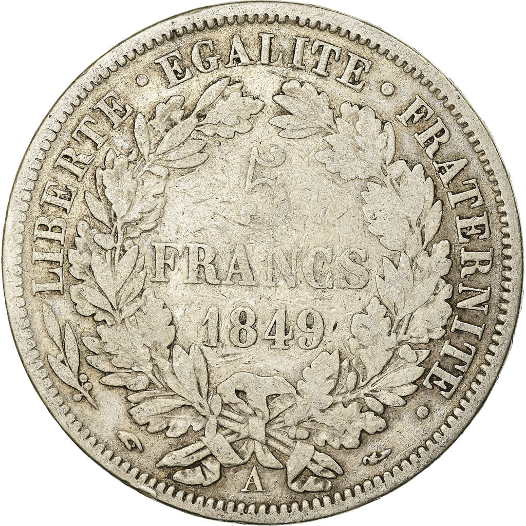 Coin, France, Cérès, 5 Francs, 1849, Paris, VF(30-35), Silver, KM:761.1