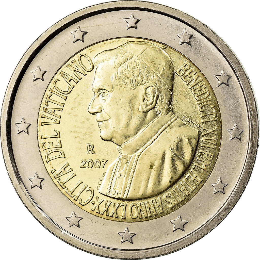 Vatican, 2 Euro, 80ème anniversaire de Benoit XVI, 2007, MS(63), Bi-Metallic