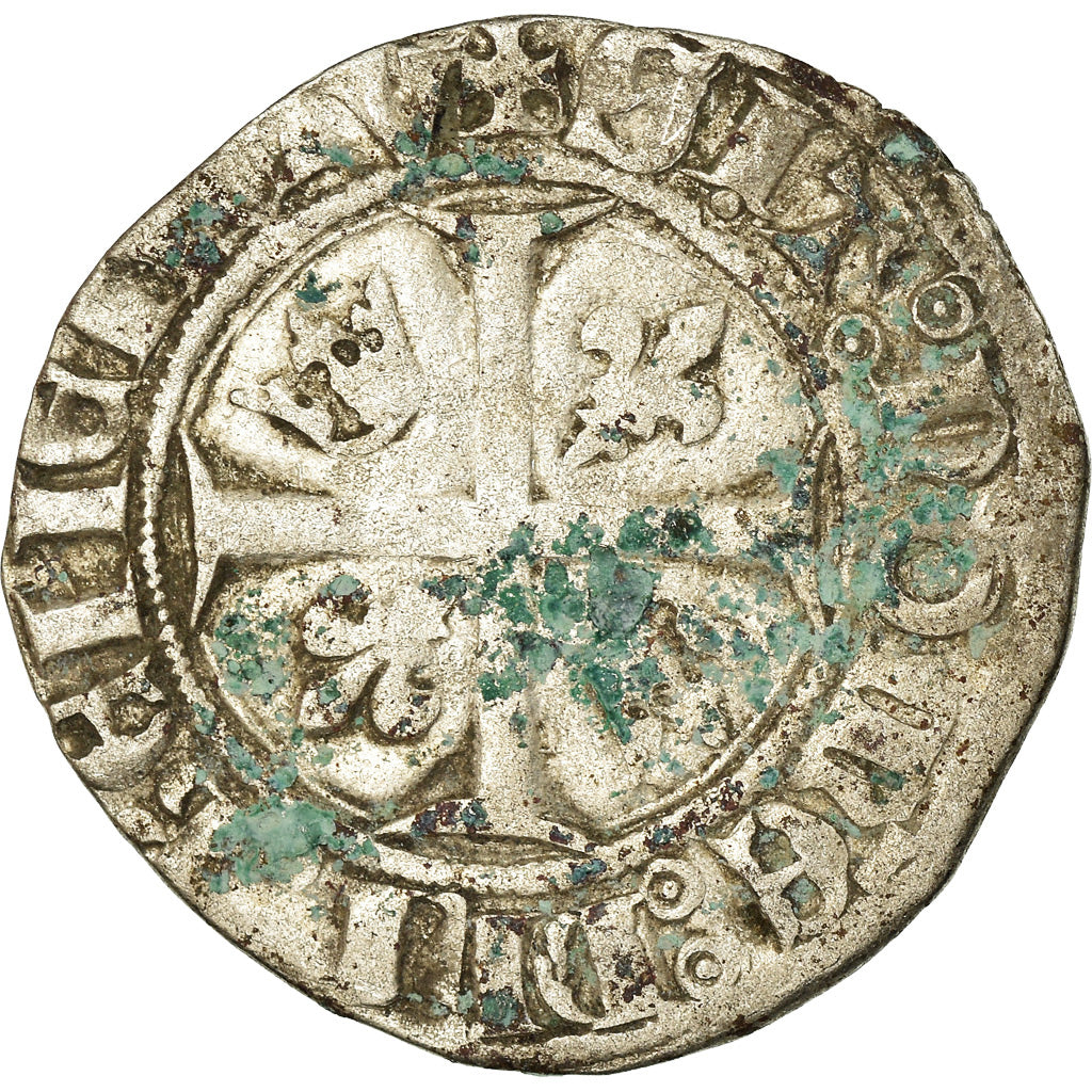 Coin, France, Charles VI, Blanc Guénar, Romans, VF(30-35), Billon