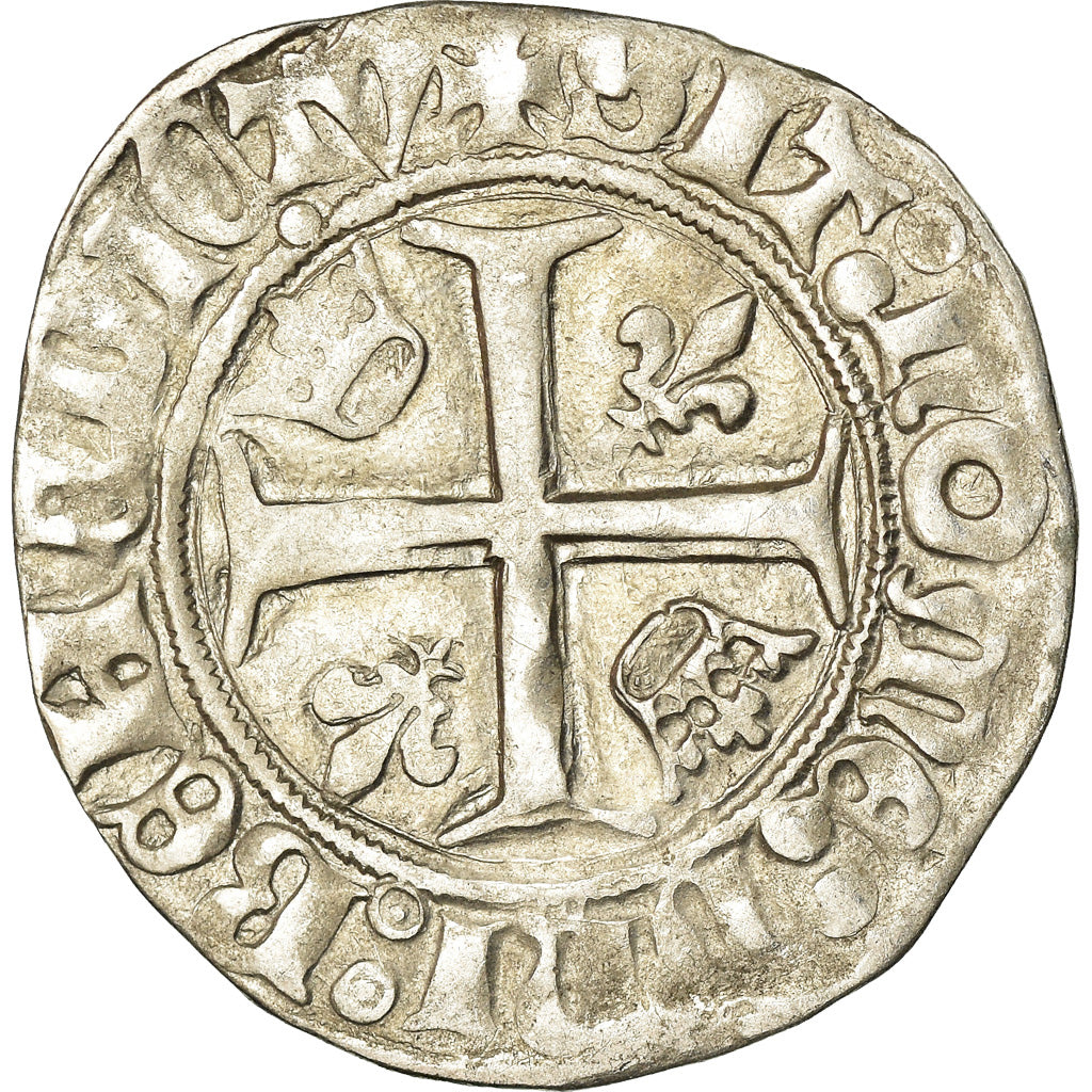 Coin, France, Charles VI, Blanc Guénar, Saint-Quentin, EF(40-45), Billon