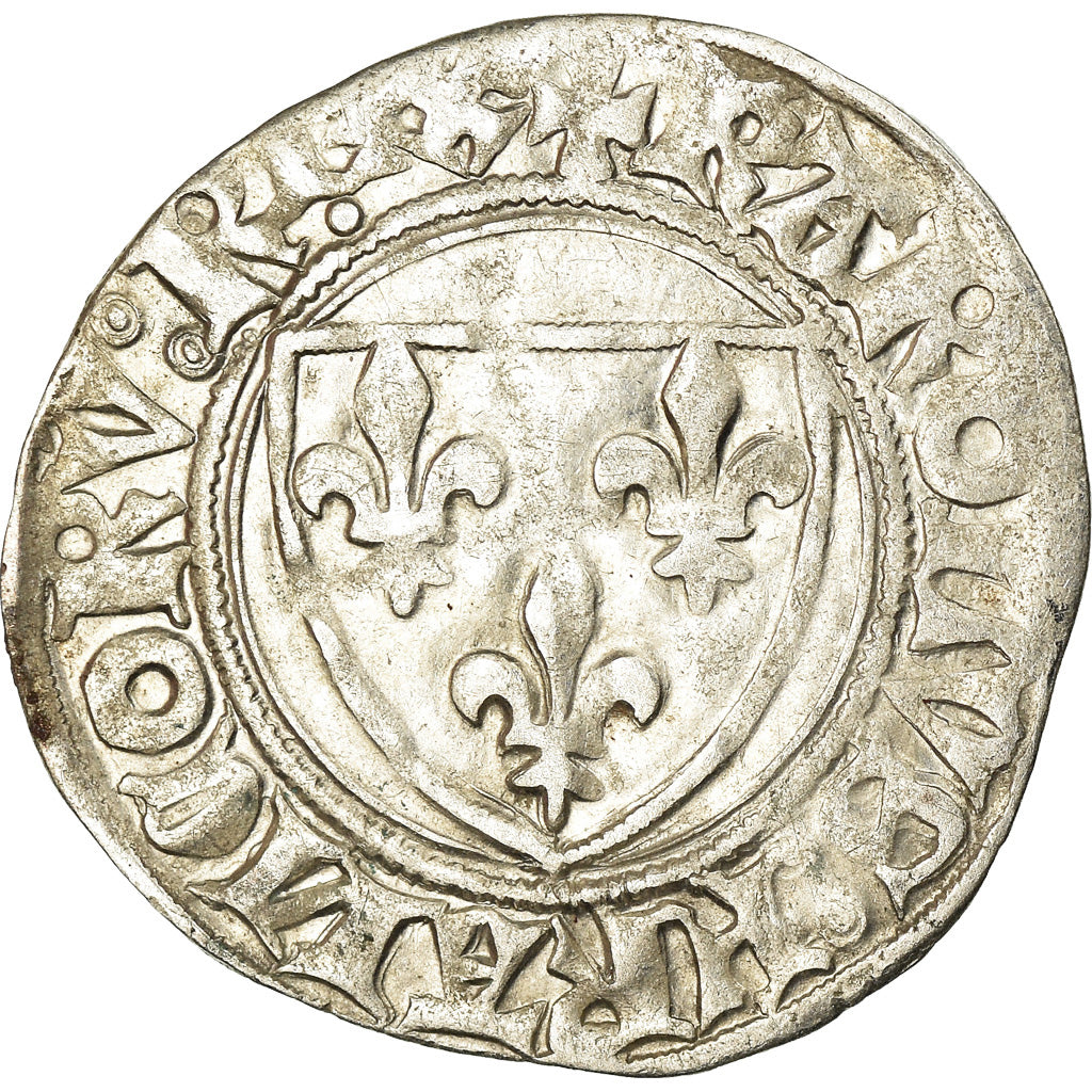 Moneta, Francja, Charles VI, Blanc Guénar, Saint-Quentin, EF(40-45), Bilon
