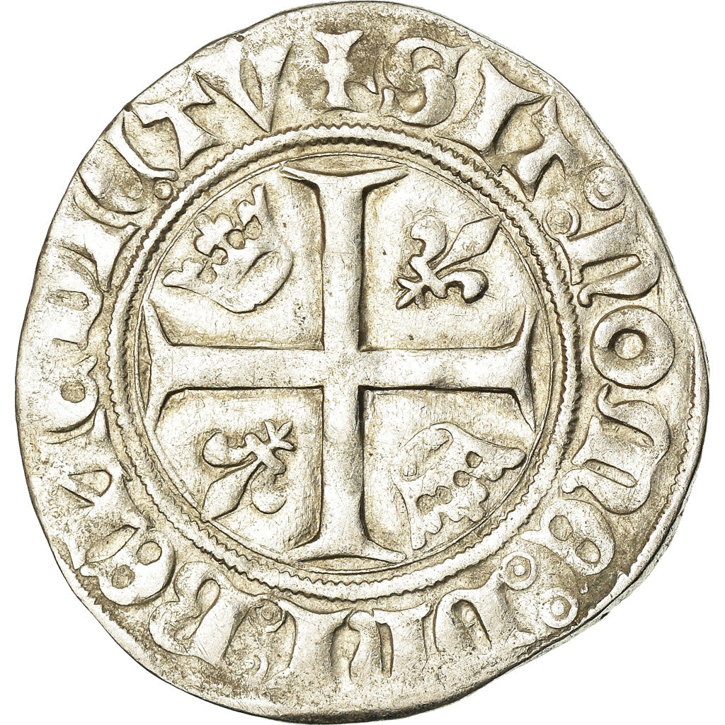 Moneta, Francja, Charles VI, Blanc Guénar, Saint-Quentin, EF(40-45), Bilon