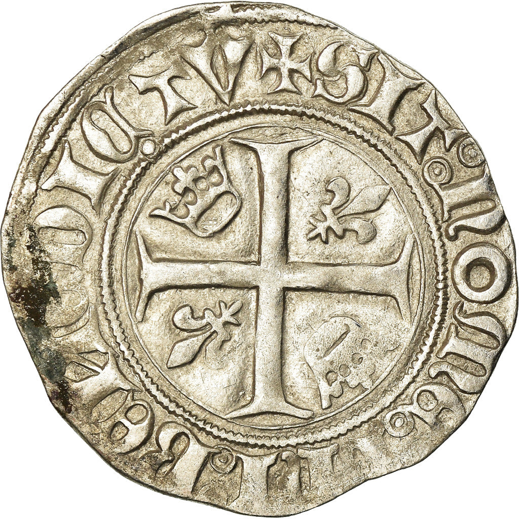 Coin, France, Charles VI, Blanc Guénar, Saint-Quentin, EF(40-45), Billon