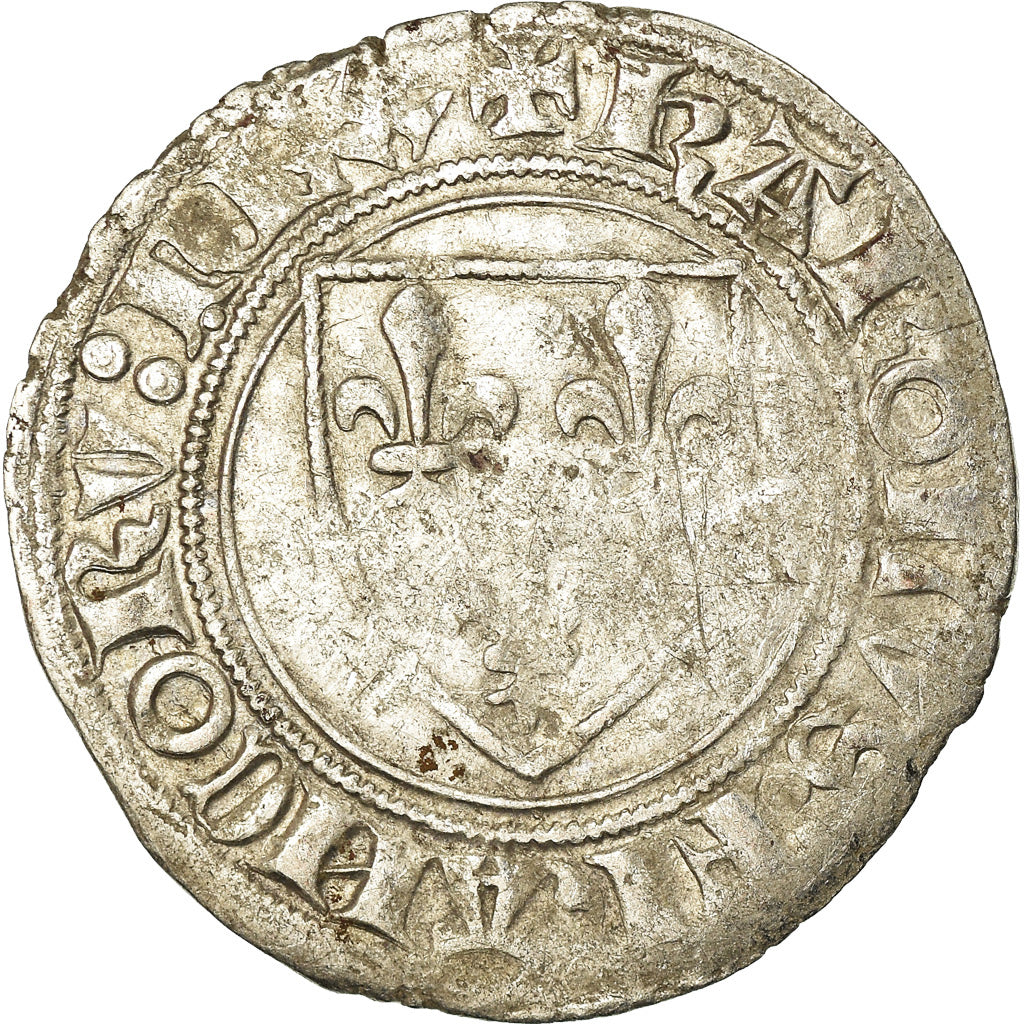 Moneta, Francja, Charles VI, Blanc Guénar, Tournai, VF(30-35), Bilon
