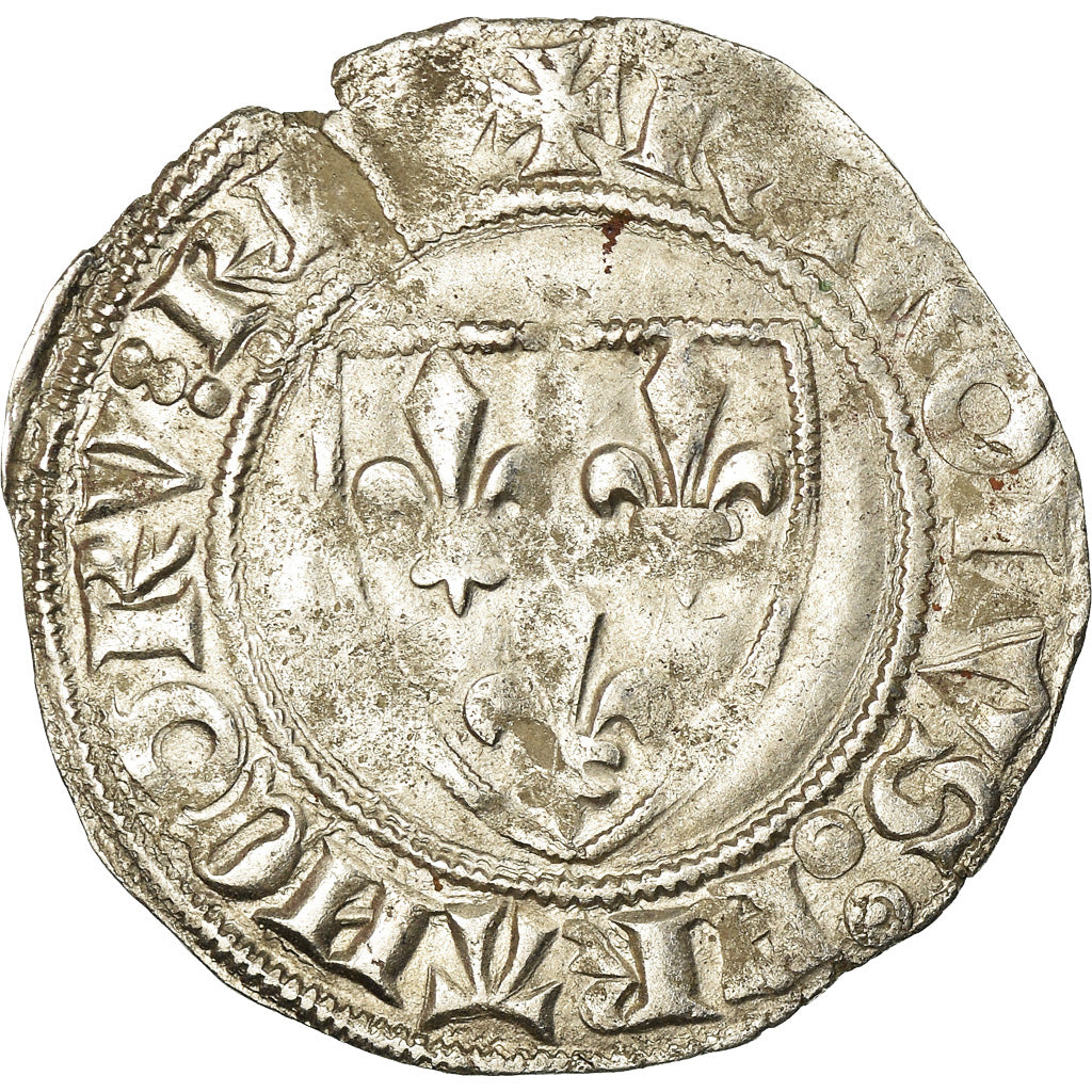 Moneda, Francia, Charles VI, Blanc Guénar, Tournai, BC+, Vellón, Duplessy:377A