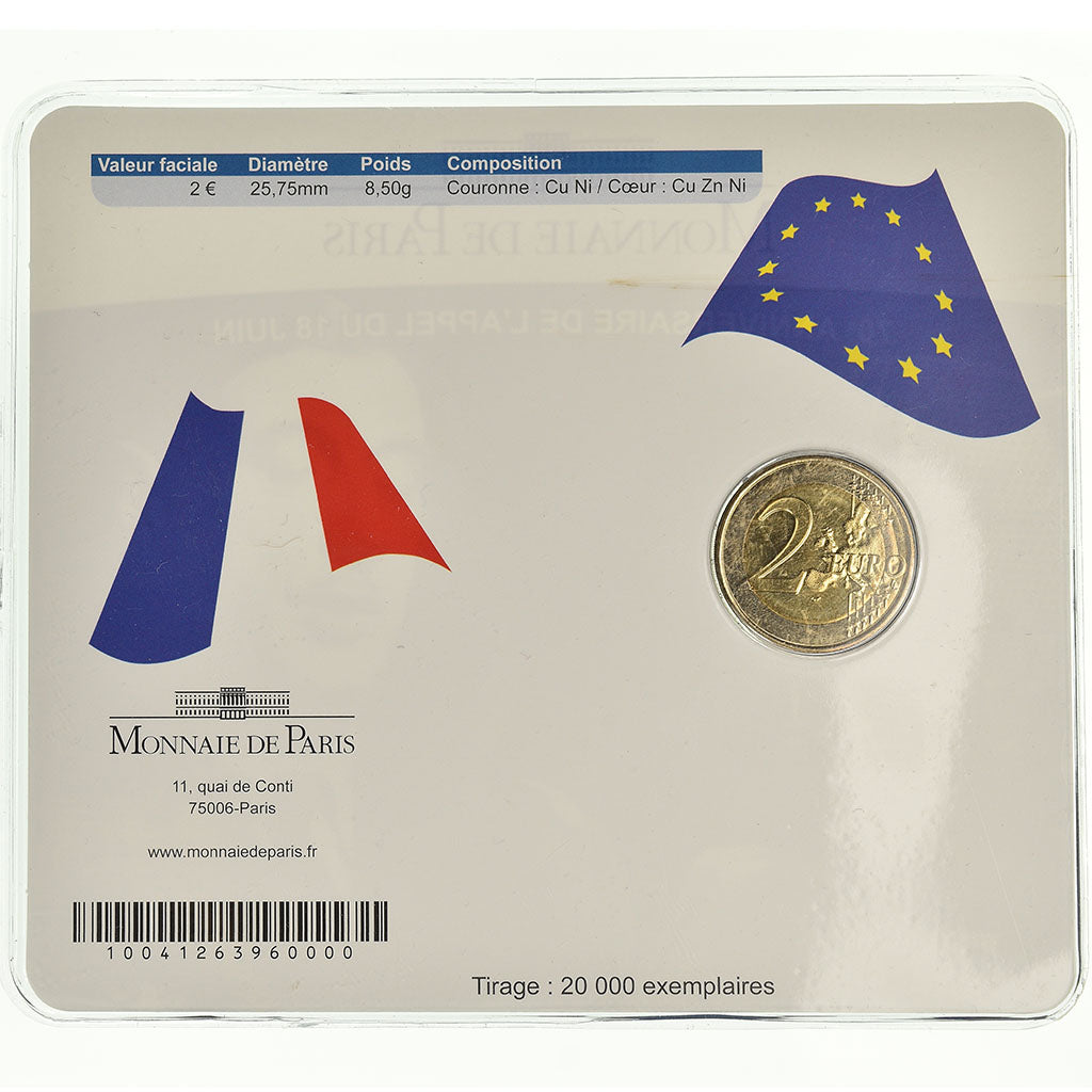 França, 2 Euro, Charles De Gaulle, Appel du 18 juin 1940, 2010, BU, MS(65-70)