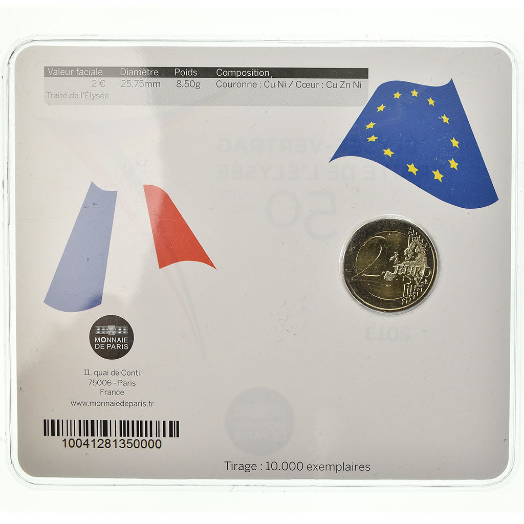 France, 2 Euro, Traité de l'Elysée, 2013, BU, MS(65-70), Bi-Metallic