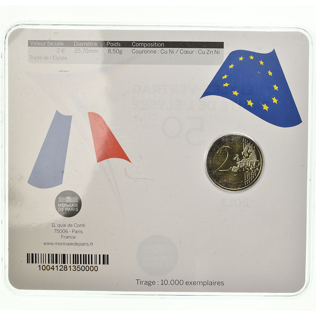 France, 2 Euro, Traité de l'Elysée, 2013, BU, MS(65-70), Bi-Metallic