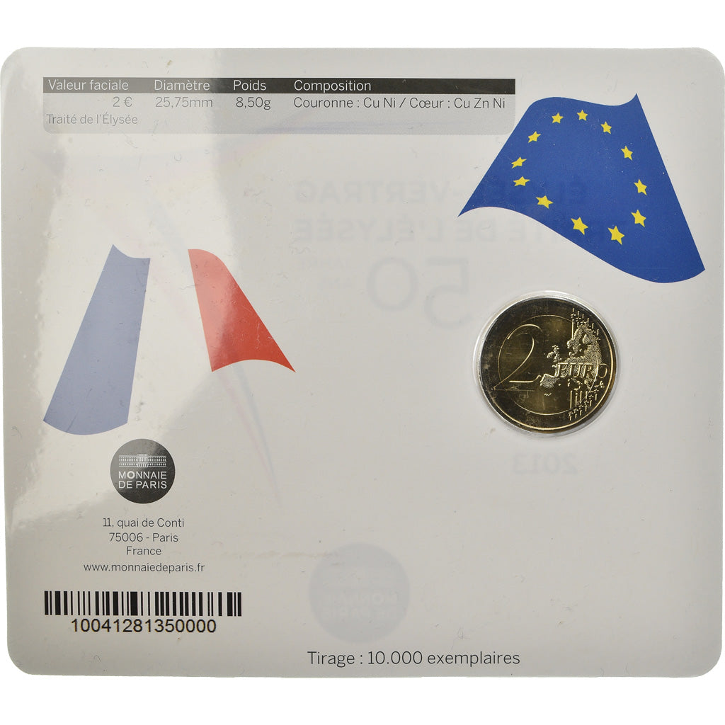 France, 2 Euro, Traité de l'Elysée, 2013, BU, MS(65-70), Bi-Metallic