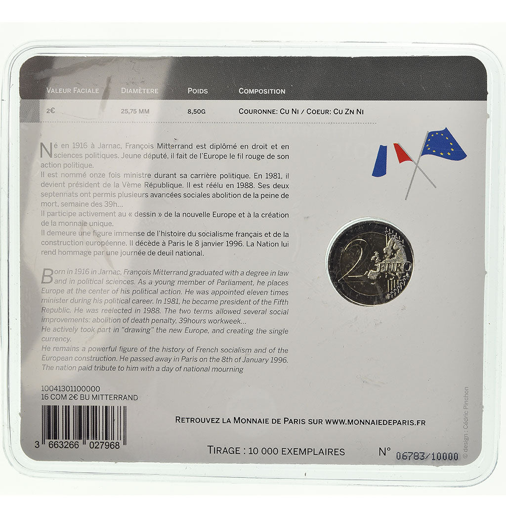 France, 2 Euro, François Mitterrand, 2016, BU, MS(65-70), Bi-Metallic
