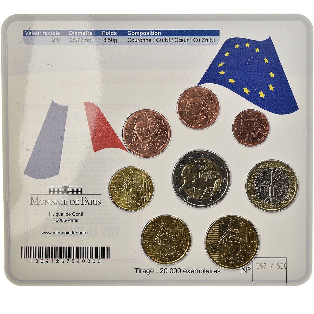 Frankrijk, Set, Charles De Gaulle, Appel du 18 juin 1940, 2010, 1c à 2€, FDC