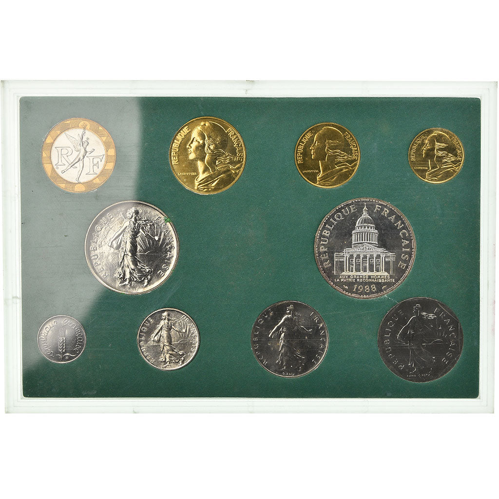 Moneta, Francja, Set, 1988, Paris, 1c à 100 Fr, MS(65-70), ND, Gadoury:page 288